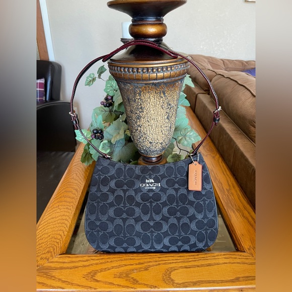 Coach Penelope Black Denim Signature  Canvas Shoulder Bag - Picture 1 of 8